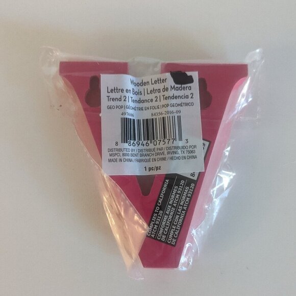 NWT Hot Pink Letter 'v' Wooden Sign Lowercase Geo Pop Michaels Home Wall Decor - Picture 2 of 3